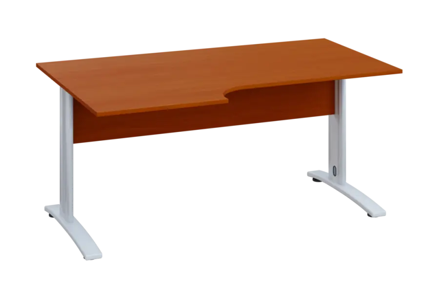 ERK 18 - 166 stůl kancelářský, rohový, levý, kovová podnož bílá, deska 18 mm, široký 1600 mm, třešeň šumavská